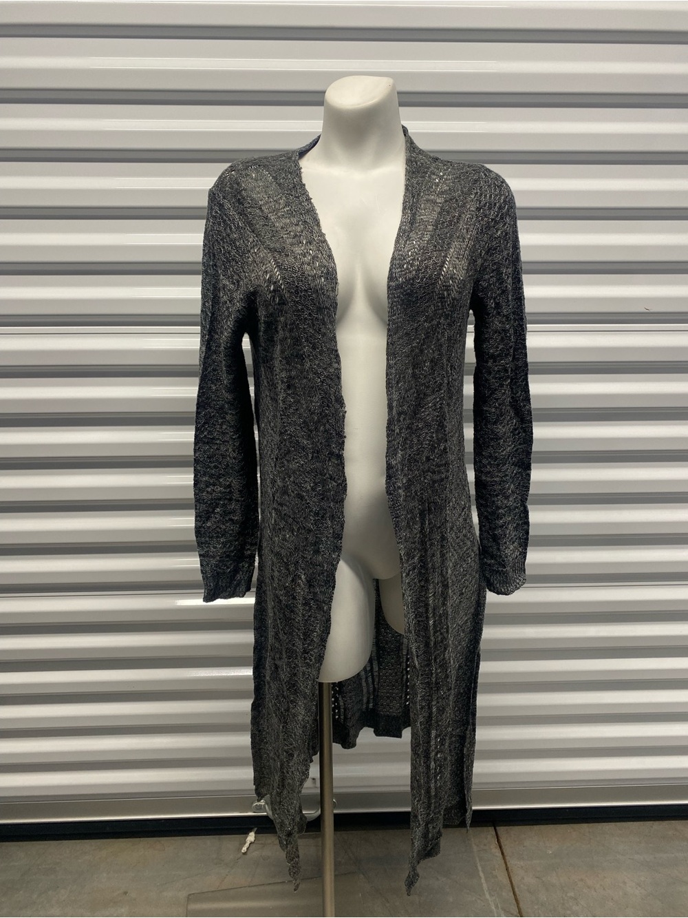 Eyeshadow Long Open-Front Charcoal Cardigan